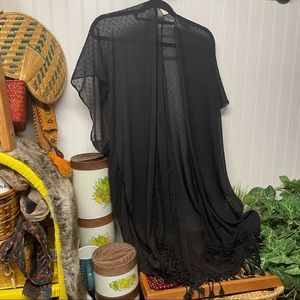 Time and Tru Black Sheer Fringe Duster One Size